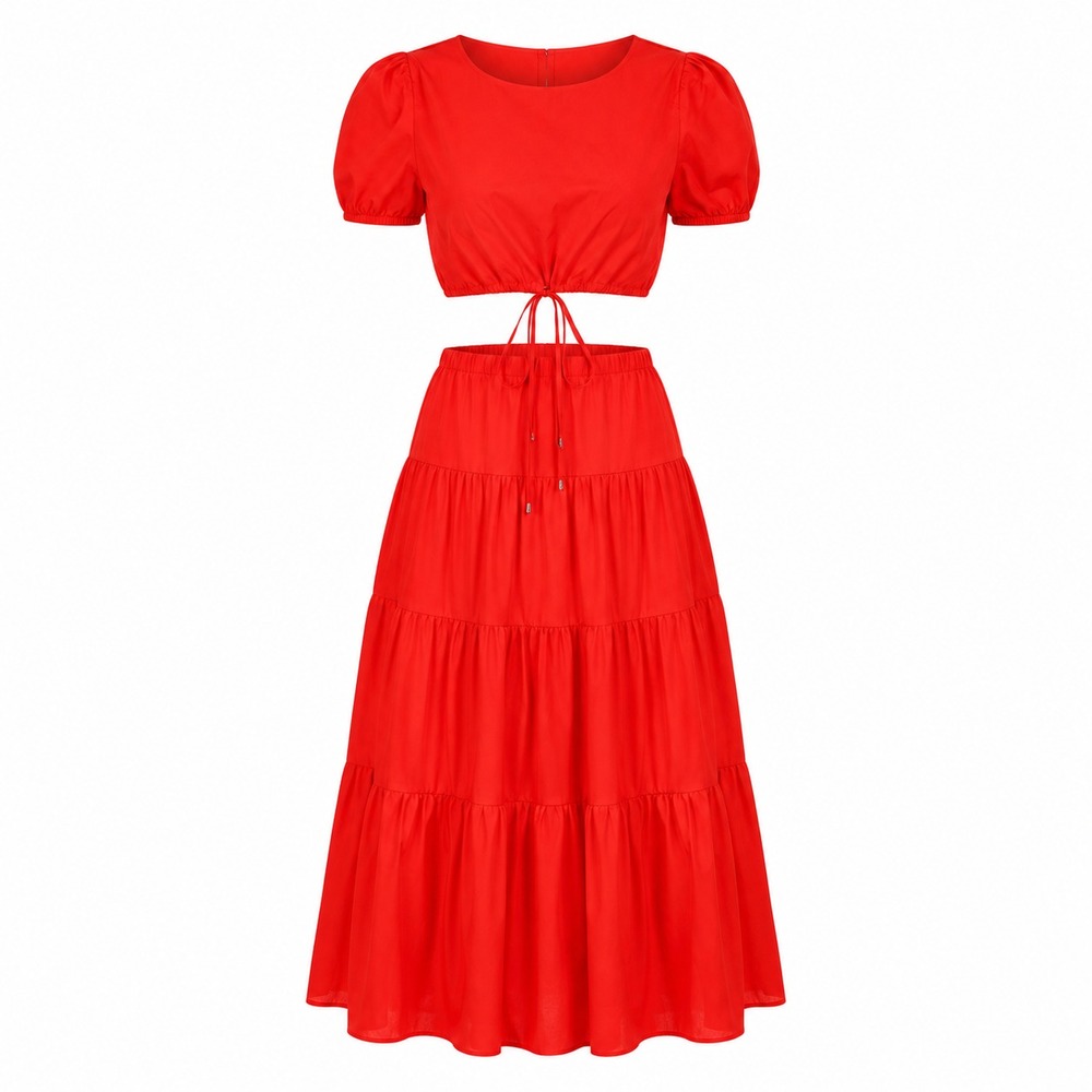 STAUD Red Tiered Maxi Skirt Set